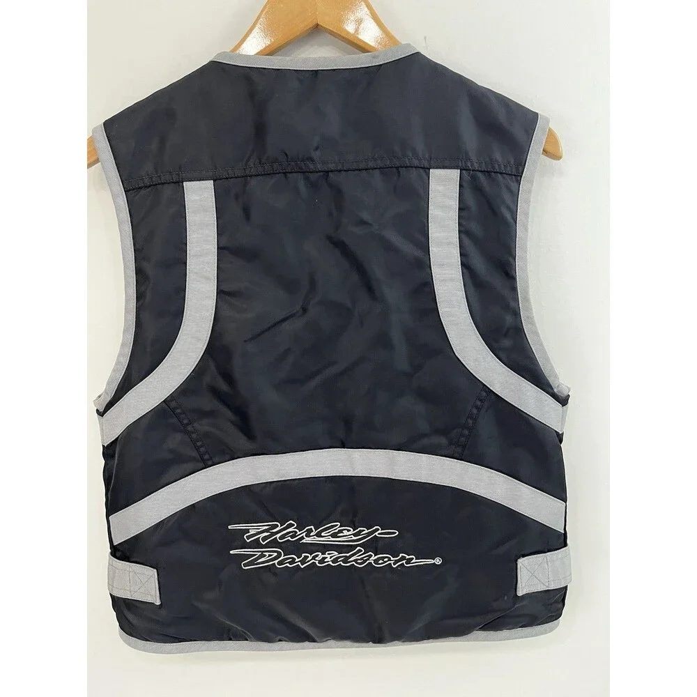 VTG Harley Davidson Vest Women's Small Black Full Zip Nylon Racing Lined Quilt